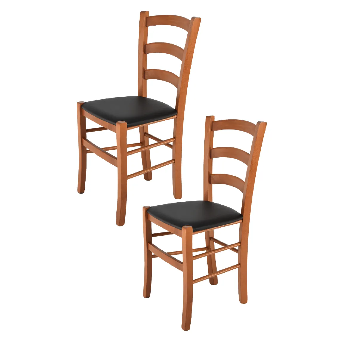 Tommychairs - Set 2 Chaises VENICE Structure en hêtre peindré en cerisier et assise en faux cuir noir