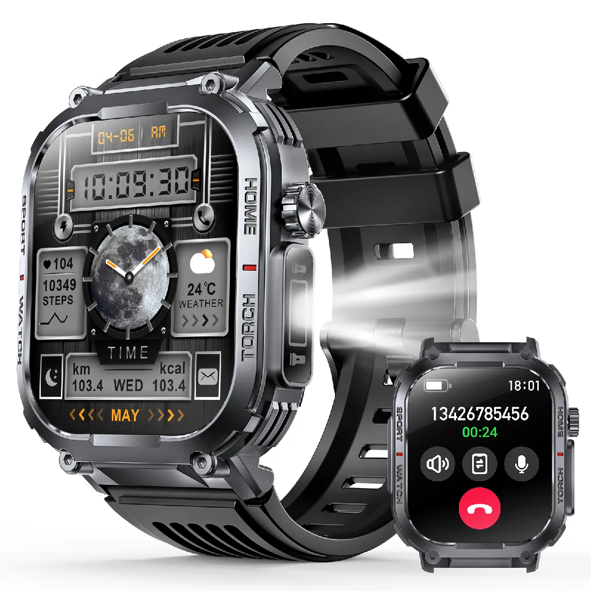 Montre Sportive Intelligente S322B avec Boussole - Résistance à l'Eau 3ATM - Noire