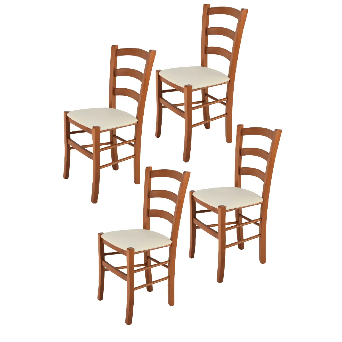 Tommychairs - Set 4 Chaises VENICE Structure en hêtre peindré en cerisier et assise en tissu ivoire