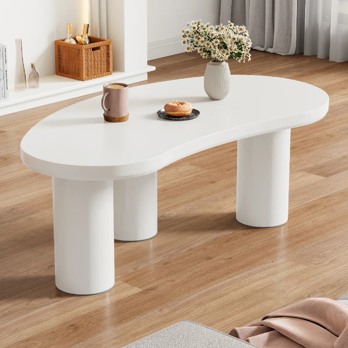 Meilleurs prix pour Roomfitters Table basse demi-lune 107x57x40,5 cm, plateau MDF, pieds PVC avec feutrine, Blanc