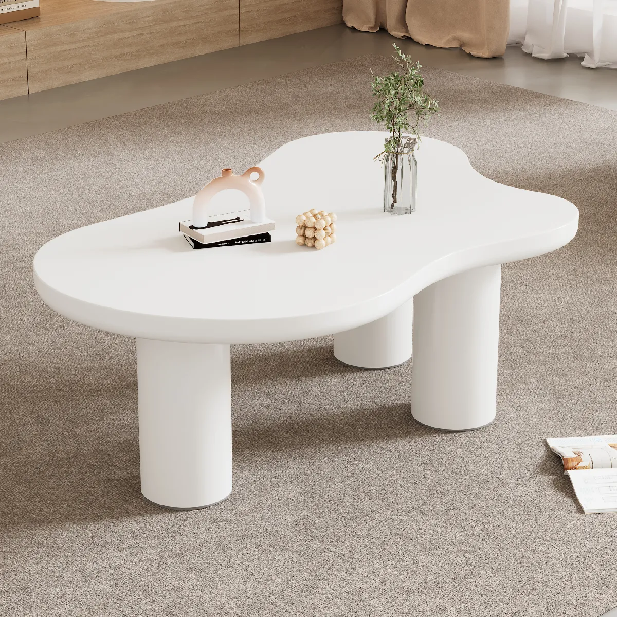 Meilleurs prix pour Roomfitters Table basse nuage 107x66x40,5 cm, plateau MDF et pieds PVC avec feutrine intégrée, Blanc