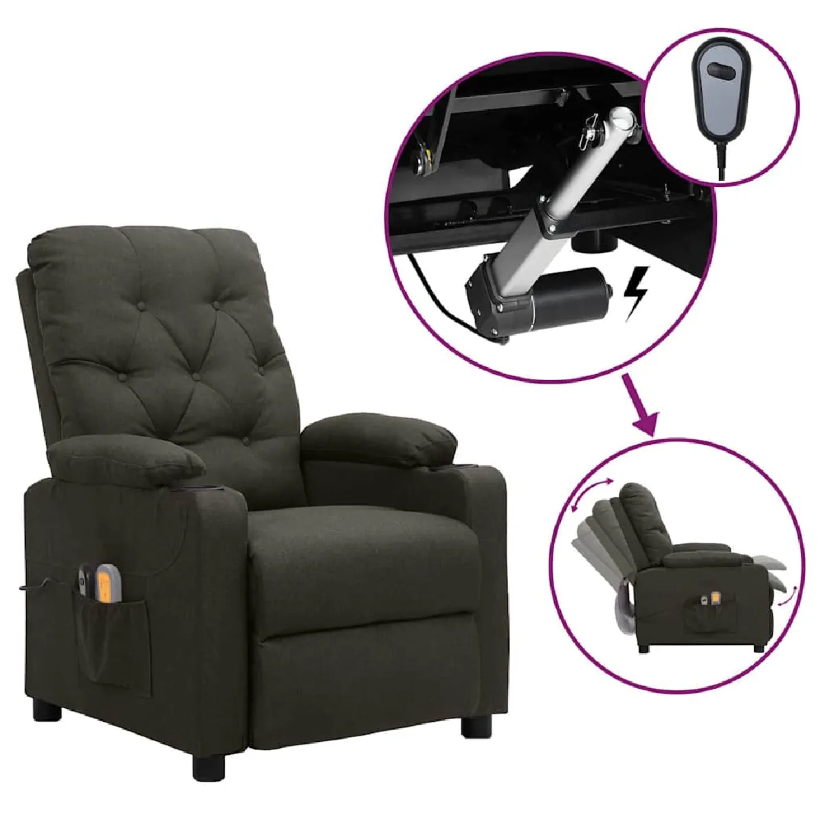 Vidaxl Fauteuil Électrique De Massage Taupe Tissu