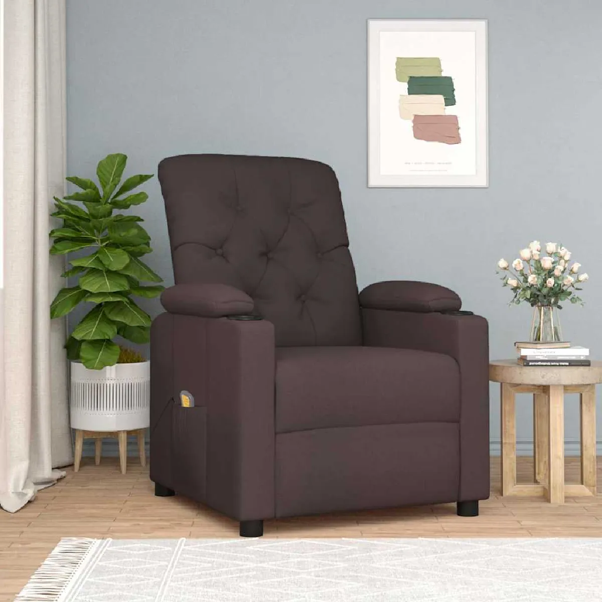 Vidaxl Marron Fauteuil De Massage Foncé Tissu - Image 2