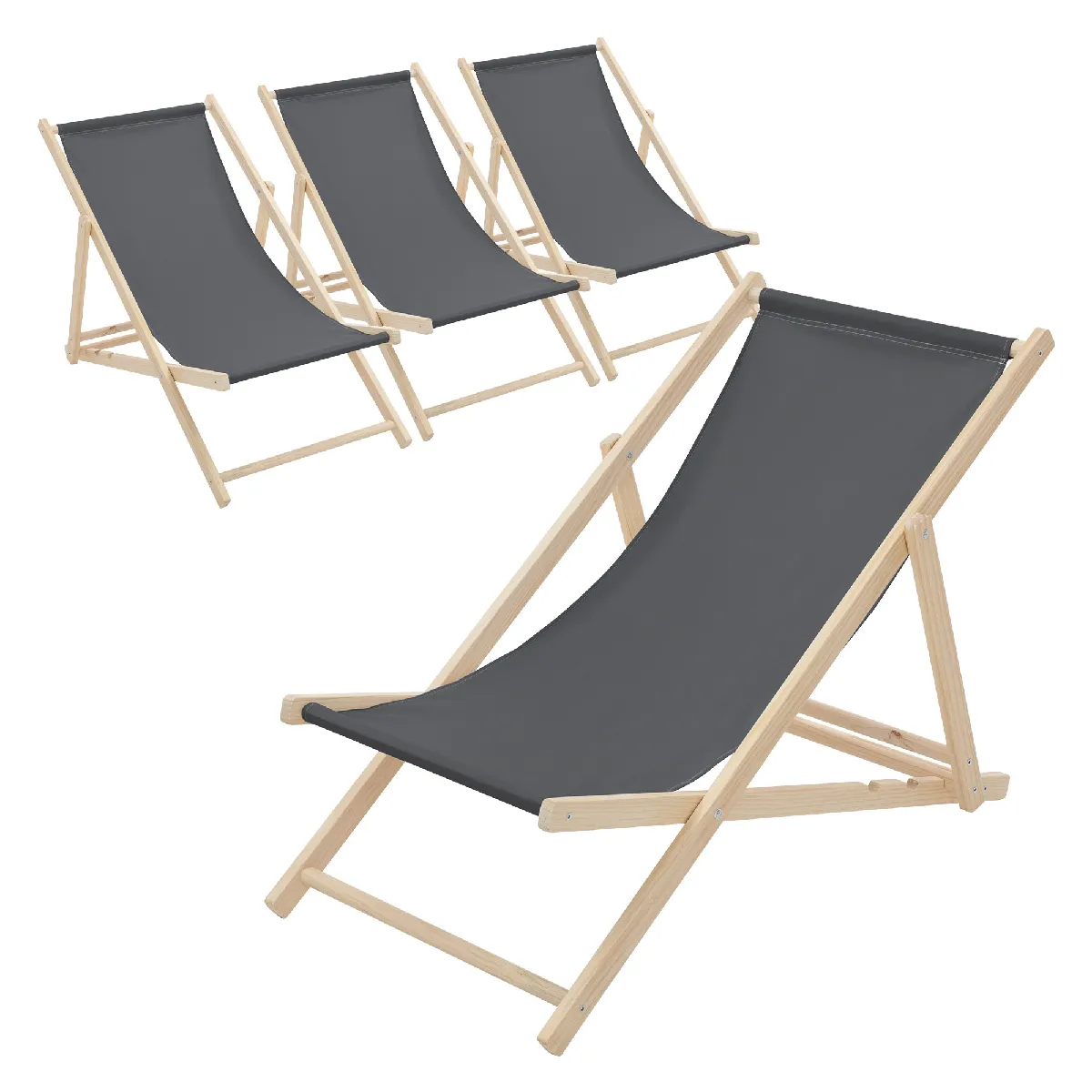 Lot de 4 chaises longue de jardin bain de soleil anthracite bois de pin 120 kg