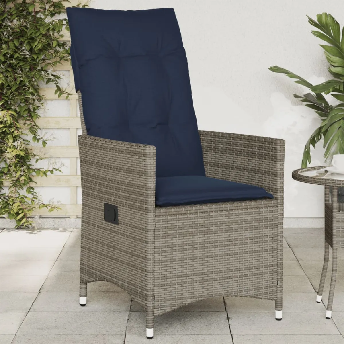 vidaXL Chaise de jardin inclinable avec coussins en résine tressée