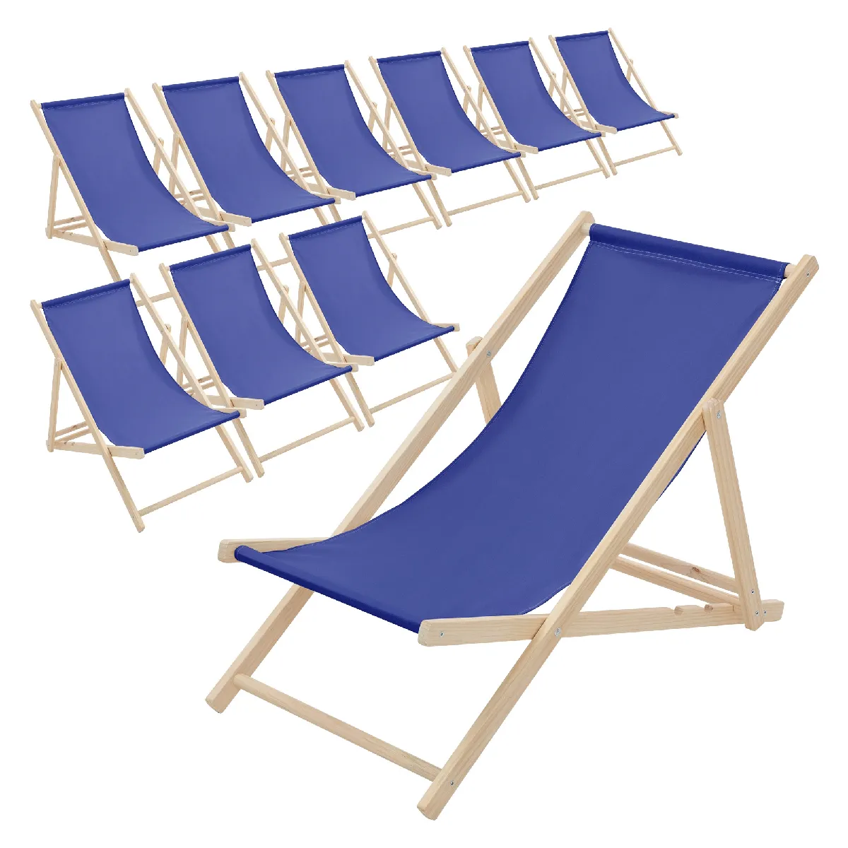 Lot de 10 chaises longue de jardin bain de soleil bleu foncé bois de pin 120 kg