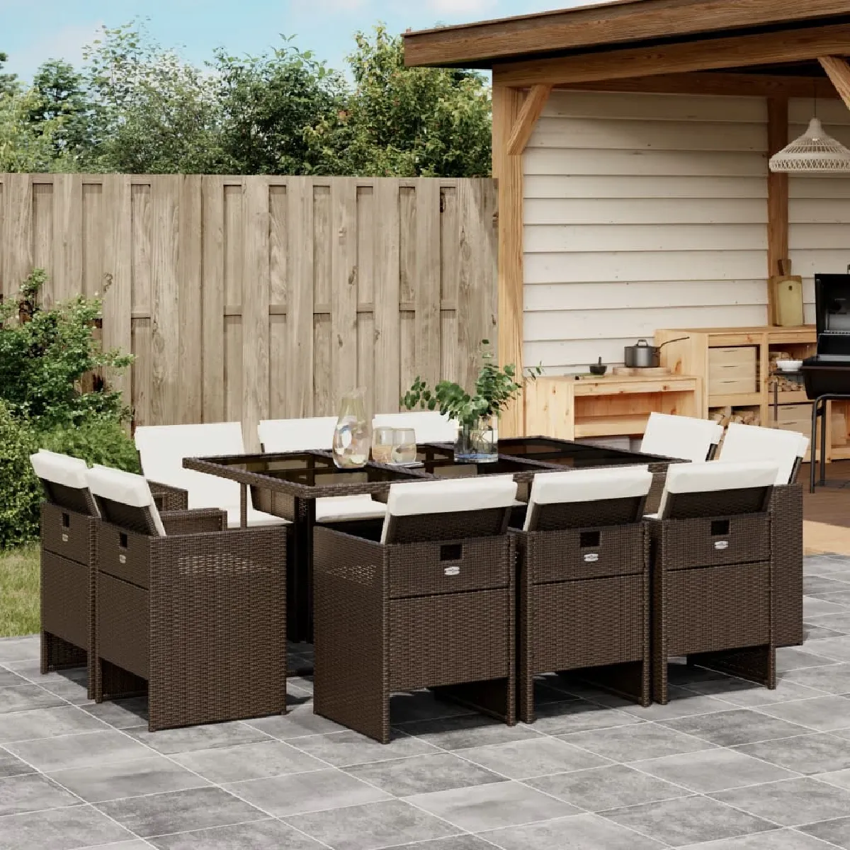 vidaXL Ensemble à manger de jardin et coussins 11 pcs rotin - vue 3