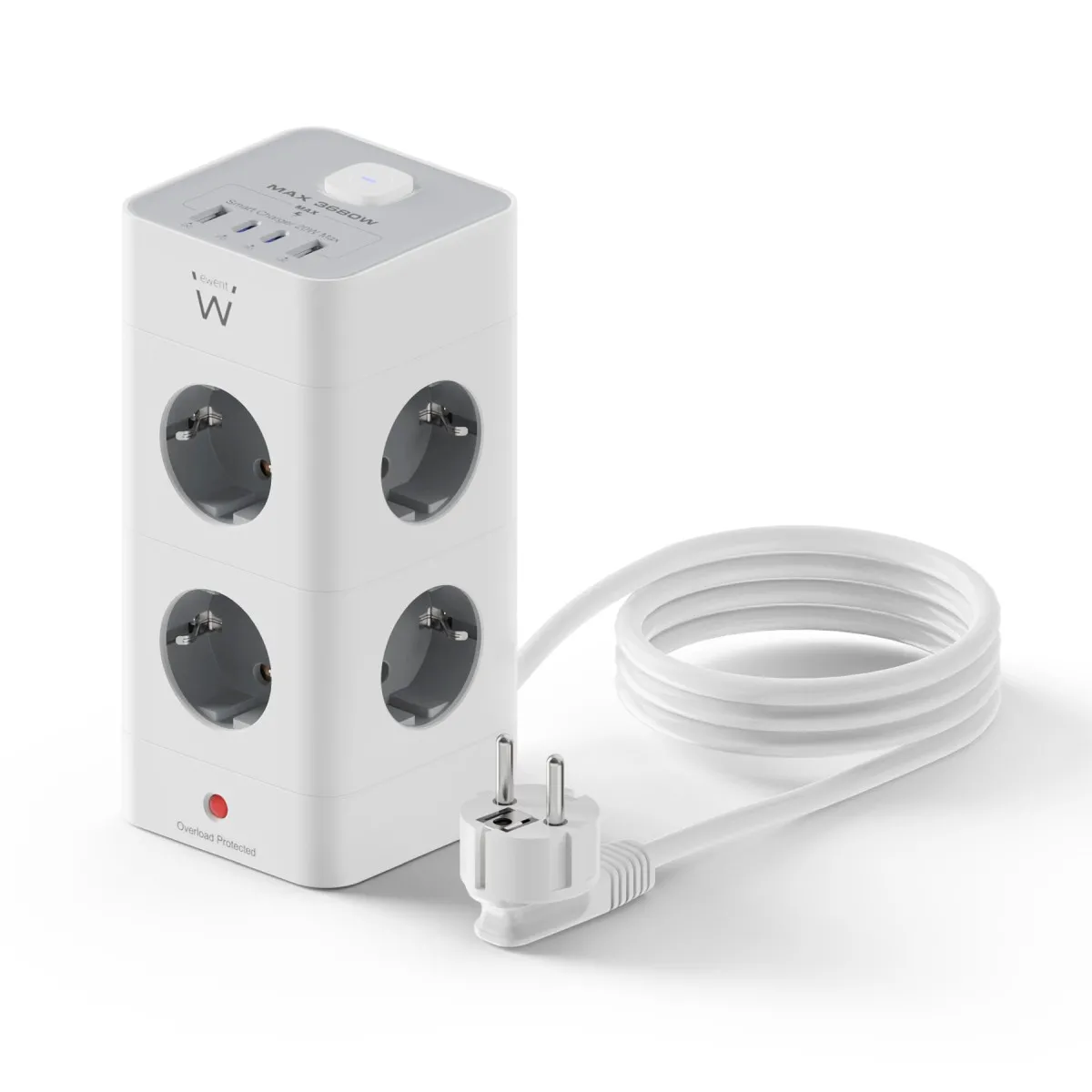 Ewent - Bloc de Prises - 8 Prises - USB-A et USB-C - Câble 2m - Blanc - Image 4