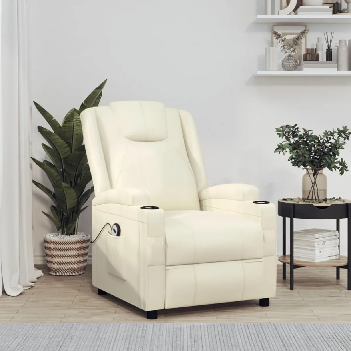 vidaXL Fauteuil Crème Similicuir - vue 2