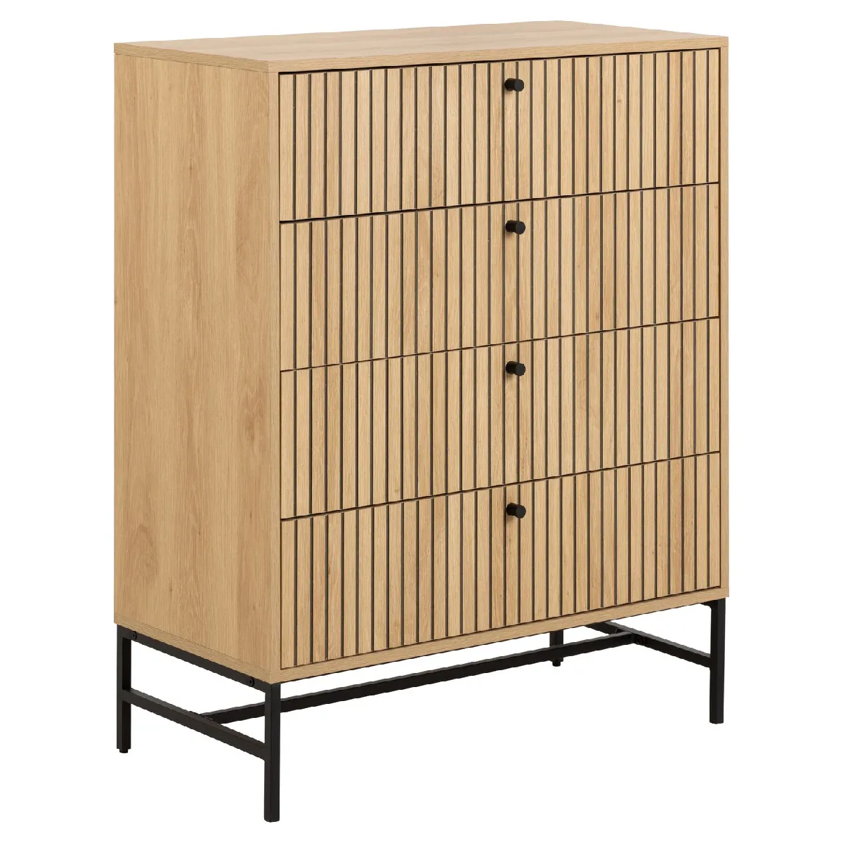 Commode rectangulaire à 4 tiroirs effet tasseaux BAÏKAL - Beige Commode rectangulaire à 4 tiroirs effet tasseaux BAÏKAL - Beige
