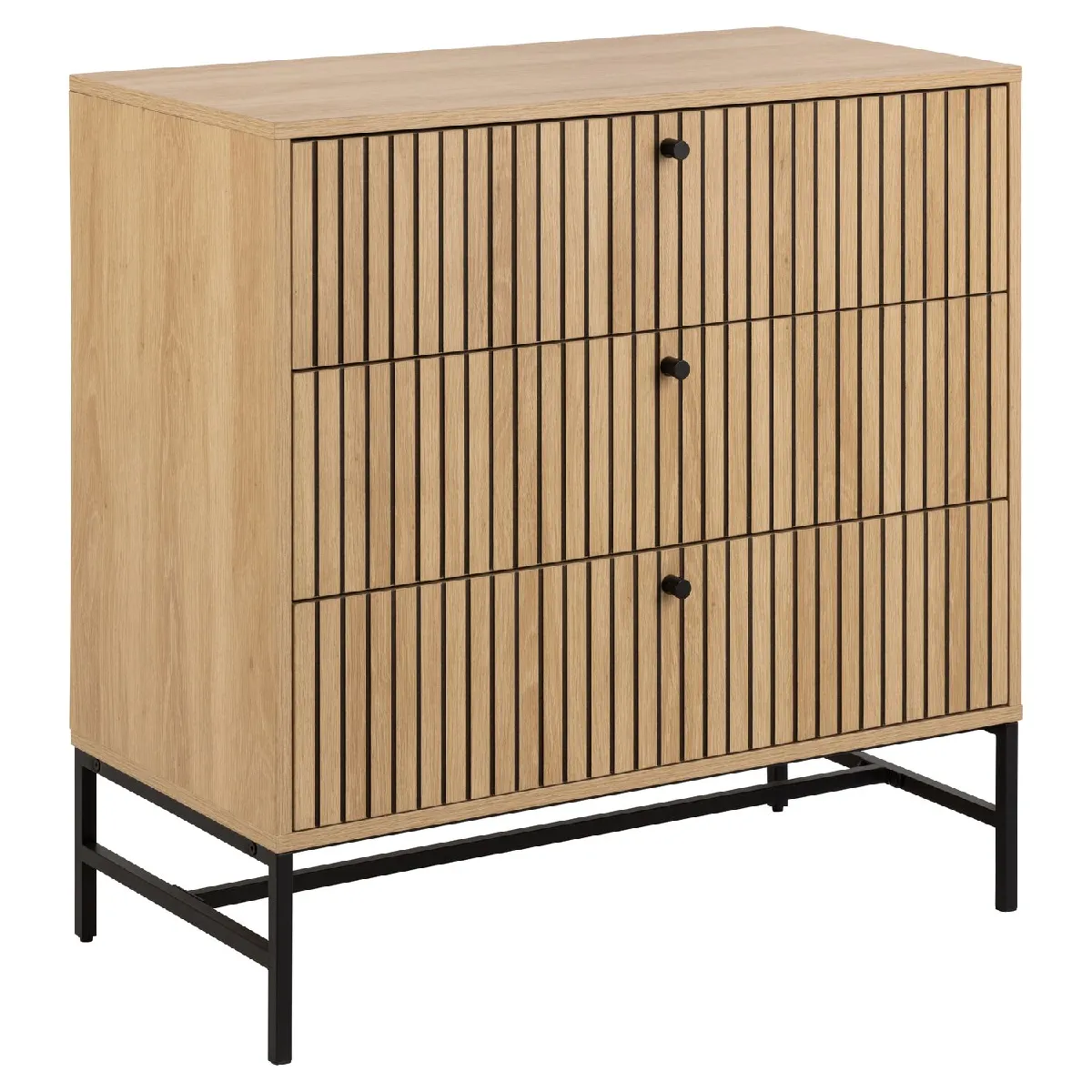 Commode rectangulaire 3 tiroirs effet tasseaux BAÏKAL - Beige Commode rectangulaire 3 tiroirs effet tasseaux BAÏKAL - Beige