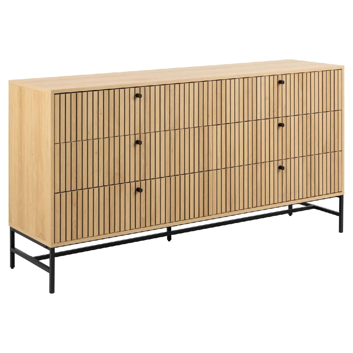 Commode rectangulaire 6 tiroirs effet tasseaux BAÏKAL - Beige Commode rectangulaire 6 tiroirs effet tasseaux BAÏKAL - Beige