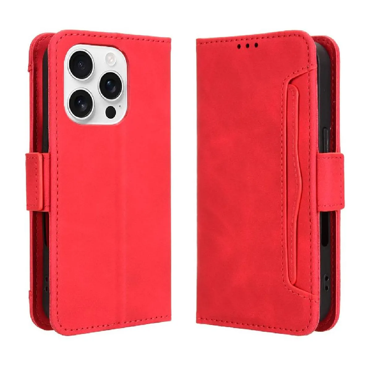 Générique Rouge Coque Portefeuille En Similicuir Foxdock Pour Iphone 16 Pro