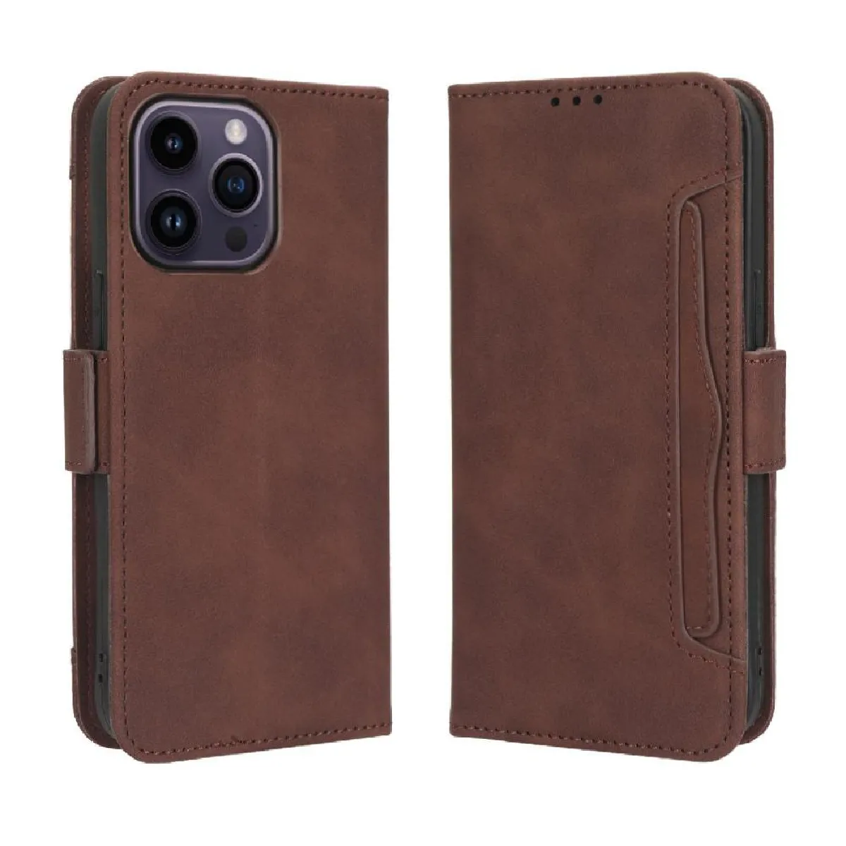 Générique Marron Étui Portefeuille Avec Béquille Intégrée Apple Iphone 15 Pro Max