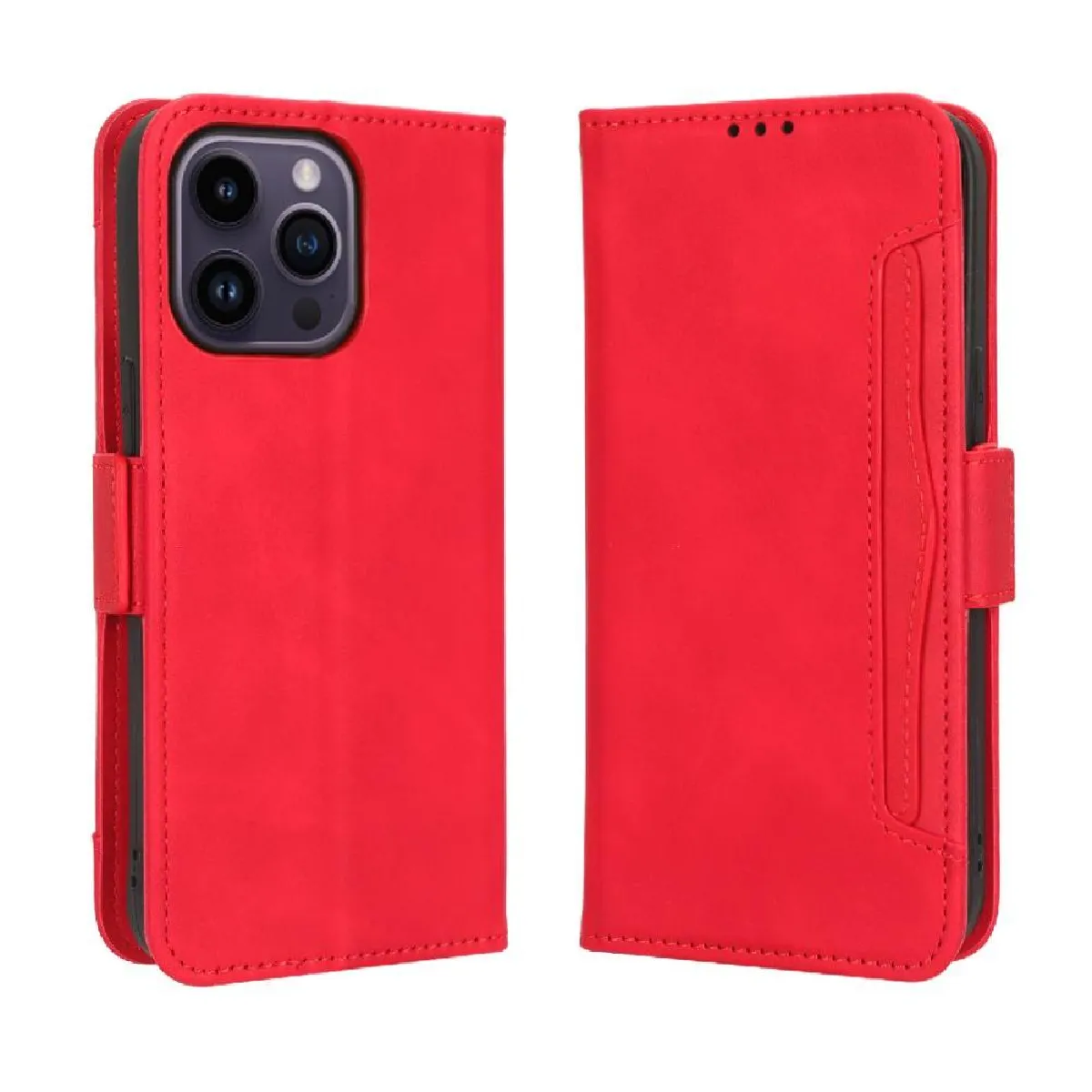 Générique Rouge Étui Portefeuille Avec Support Mains Libres Apple Iphone 15 Pro Max