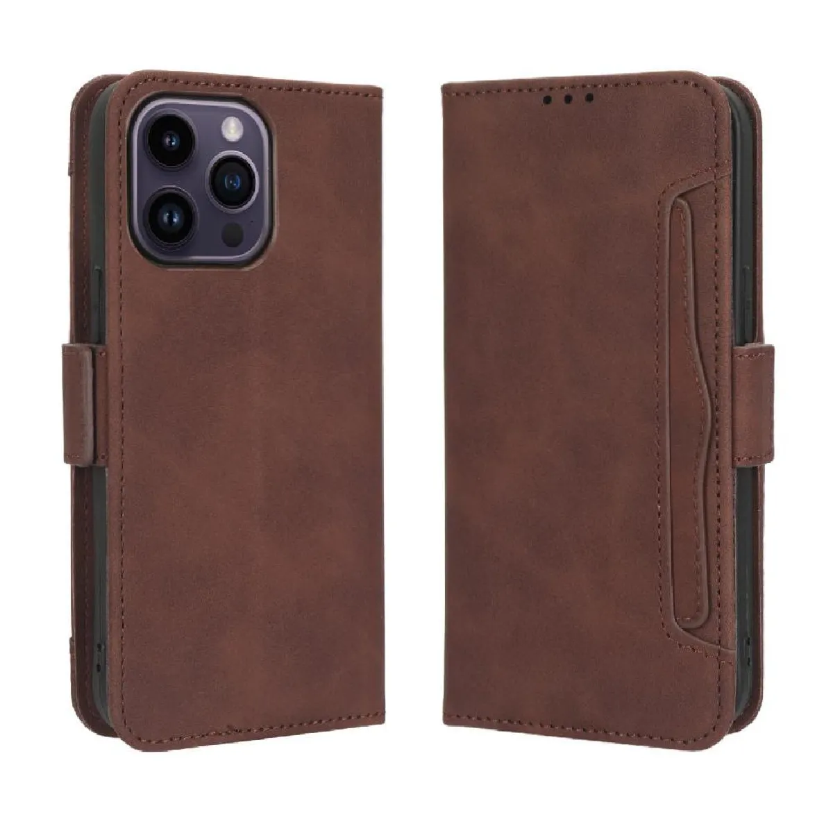 Générique Marron Étui Portefeuille Avec Support Apple Iphone 15 Pro