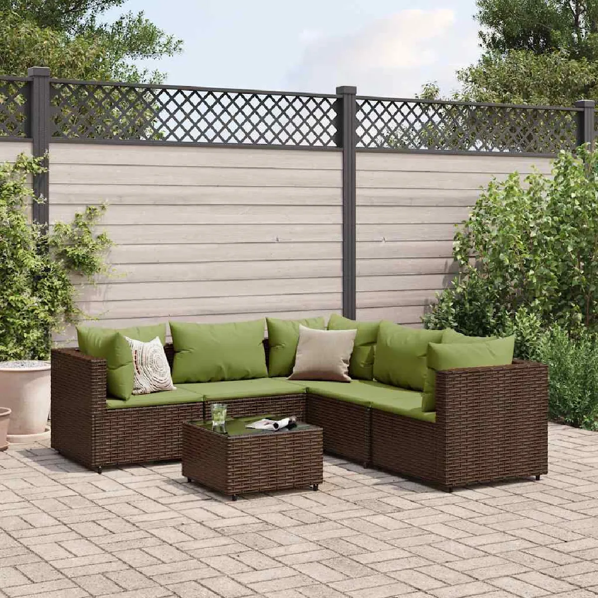 vidaXL Salon de jardin 6 pcs avec coussins résine tressée - vue 3