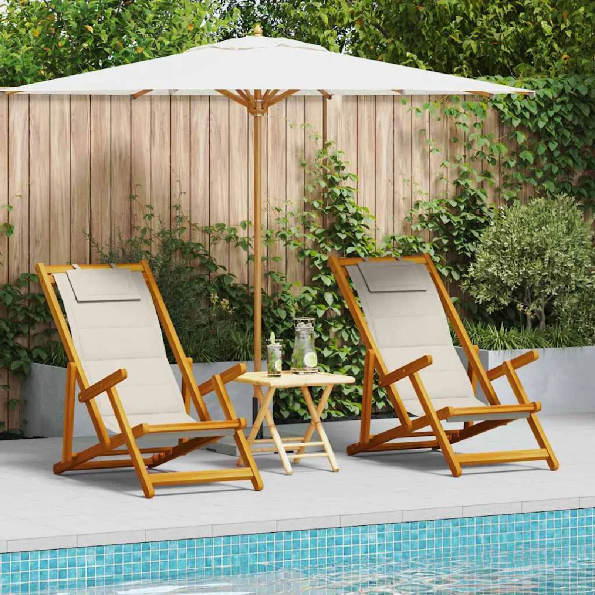 Vidaxl Chaises de plage pliables - Ensemble de 2 - Textilène gris clair