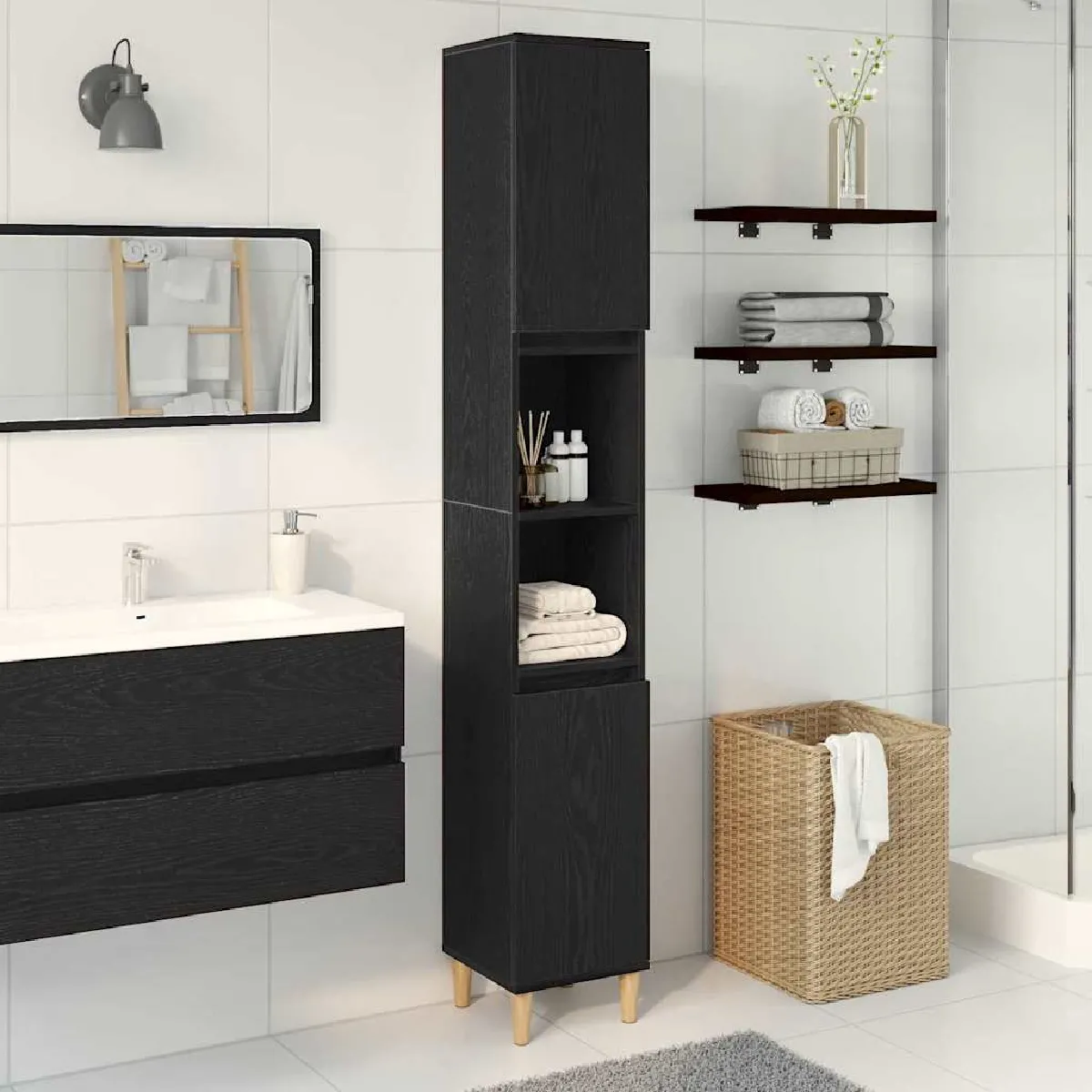 vidaXL Cabinet de Salle de Bain Chêne 30x30x190 cm Bois d'ingénierie