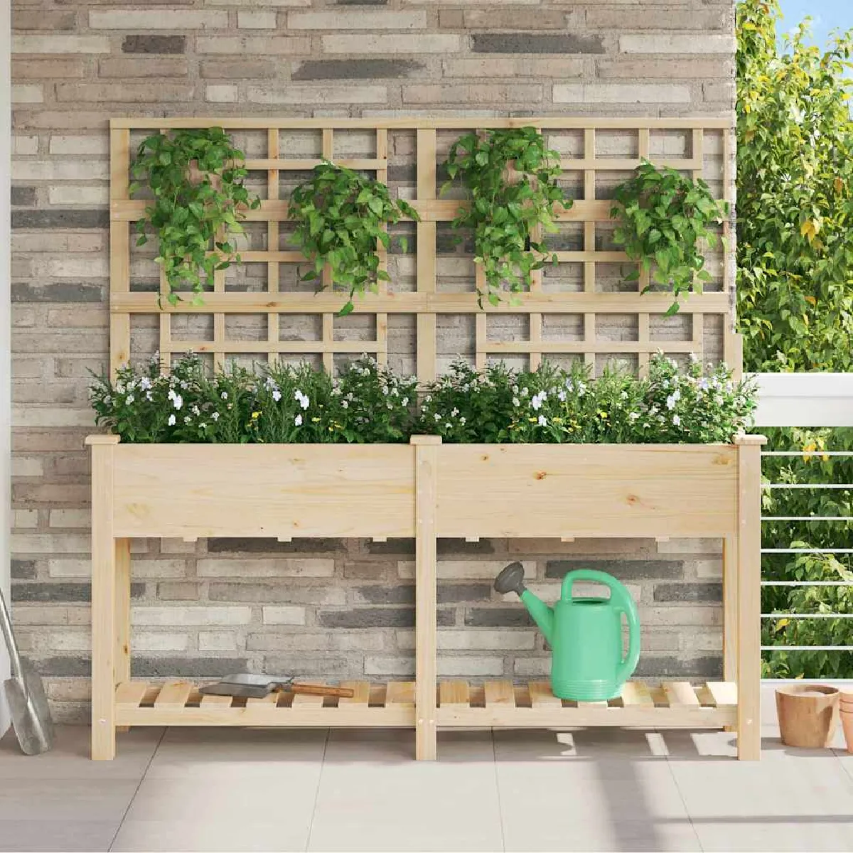 vidaXL Jardinière avec treillis et étagère 161x43x152 cm - Bois massif de sapin