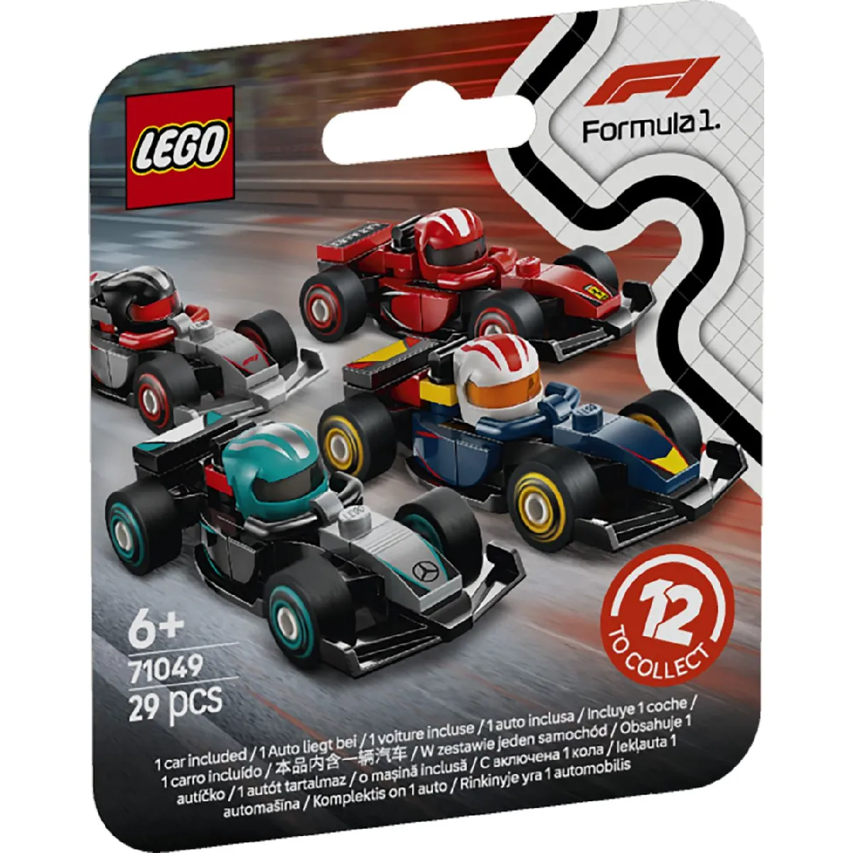 LEGO Voitures F1 à Collectionner Boîte mystère de 1 Maquette de Mini Voiture sur 12 véhicules de Collection avec Casques & Roues Mobiles Equipes Formule 1 Dont Ferrari Mercedes & Bull 71049