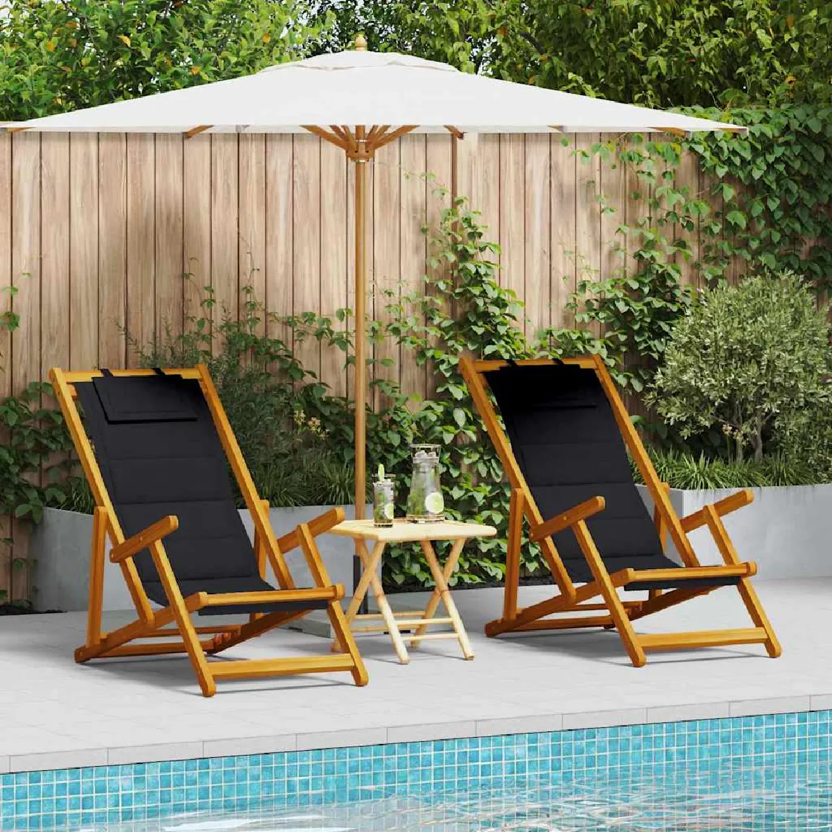 vidaXL Ensemble de chaises de plage - 2 pièces - Noir vidaXL Ensemble de chaises de plage - 2 pièces - Noir