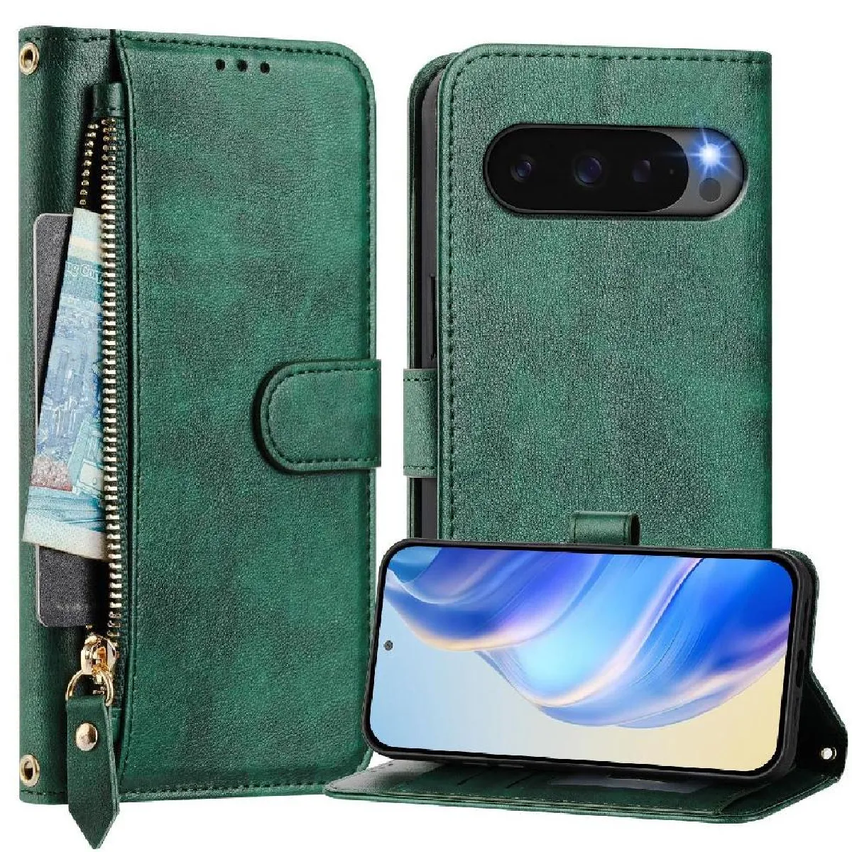 Générique Vert Coque Portefeuille À Fermeture Magnétique Google Pixel 10 5G
