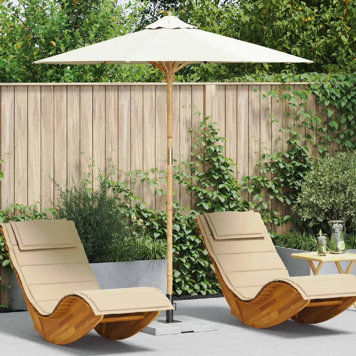 Parasol de Jardin Crème 217x230 cm en Bambou - vue 1