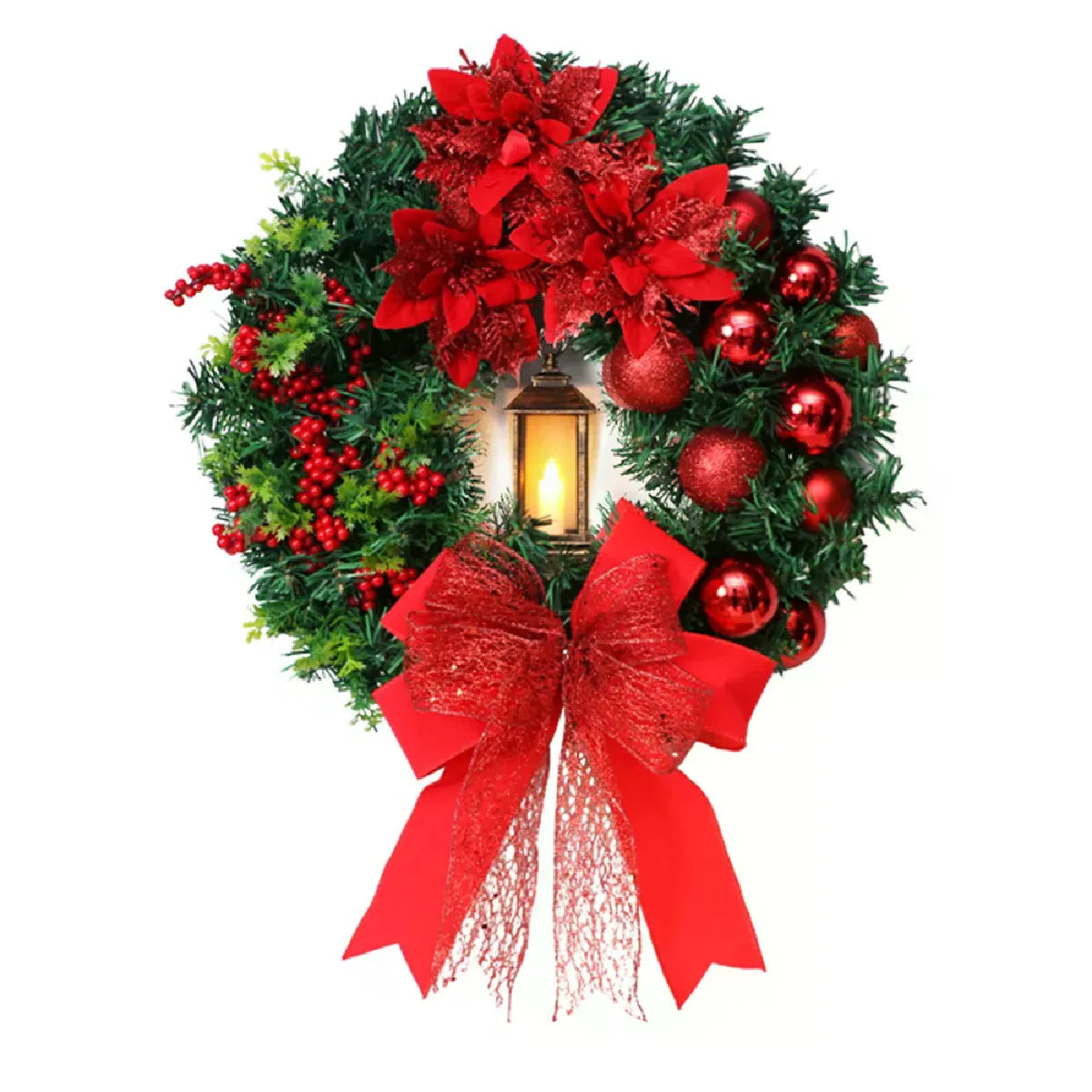 Couronne Guirlande de Fleurs Artificielles 40cm avec Lumières