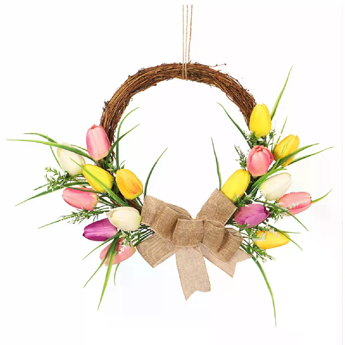 Couronne de fleurs de tulipes artificielles - 40 cm