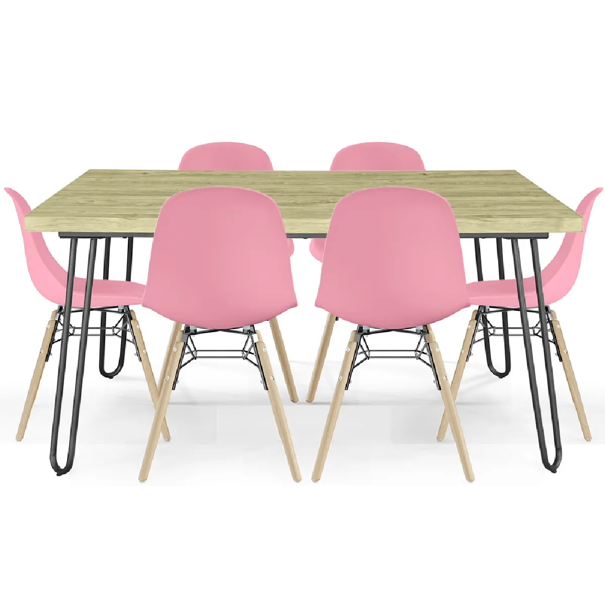 Pack Table Hairpin (90x150 cm) + 6 Chaises de Salle à Manger Nórdicas Skögur Rose Pack Table Hairpin (90x150 cm) + 6 Chaises de Salle à Manger Nórdicas Skögur Rose