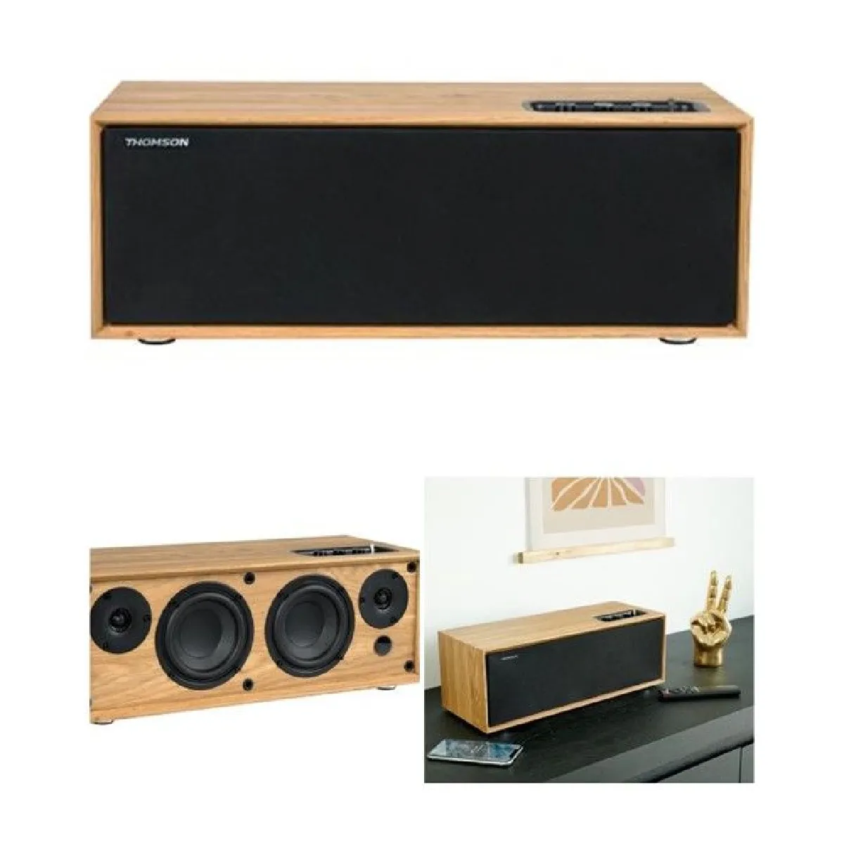 Enceinte Bluetooth amplifiée en Bois VINTAGE sono mobile AUX 6.35mm entrée TV USB AUX IN - vue 3