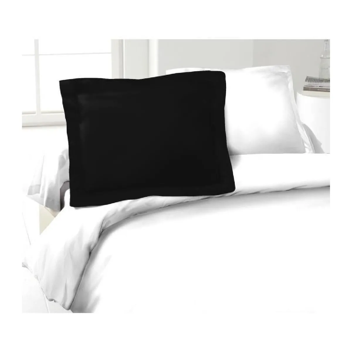 LOVELY HOME  Lot de 2 Taies dOreillers 100% coton 50x70 cm - Noir