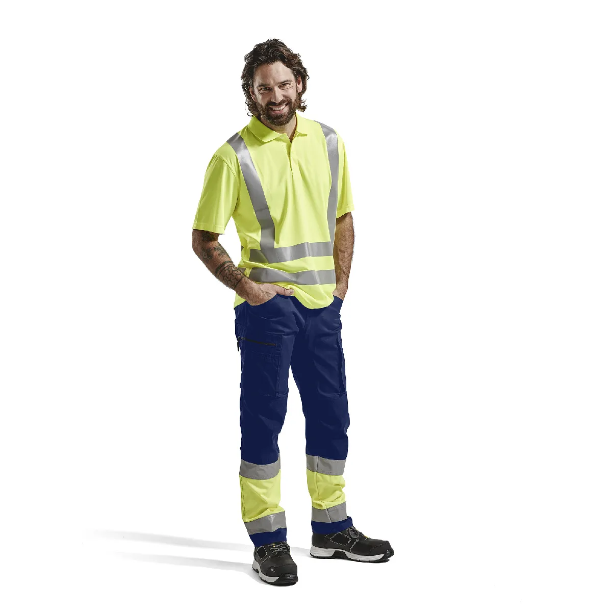 Blaklader 155118118953 - Pantalon artisan haute-visibilité +stretch Marine/Orange fluo