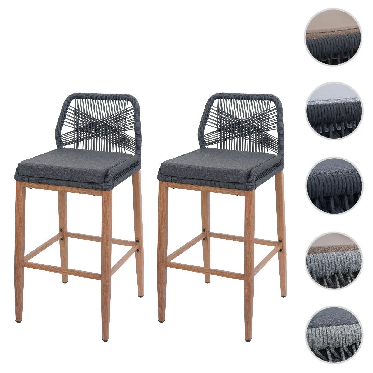 Mendler Lot de 2 tabourets de bar de jardin - Gris anthracite Mendler Lot de 2 tabourets de bar de jardin - Gris anthracite