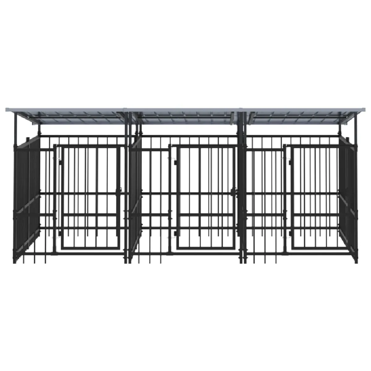 Comparer les prix de Chenil cage enclos pac animaux d'extérieur avec toit pour chiens acier 5,63 m² noir 02_0041763