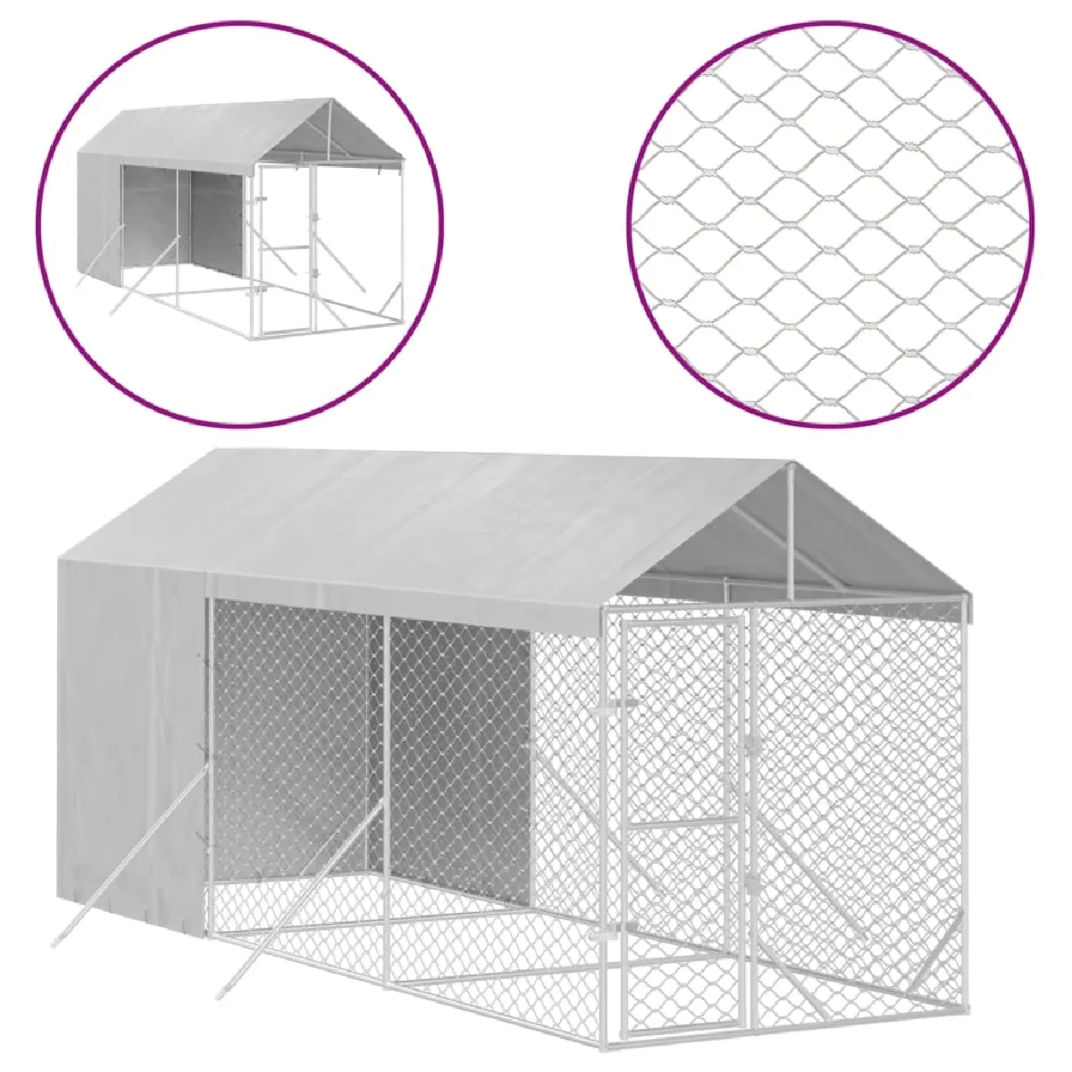 Meilleurs prix pour Chenil cage enclos pac animaux d'extérieur pour chiens avec toit argenté 2 x 6 x 2,5 m Argent 02_0041897