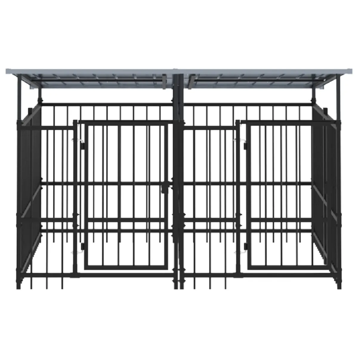Meilleurs prix pour Chenil cage enclos pac animaux d'extérieur avec toit pour chiens acier 3,75 m² noir 02_0041759