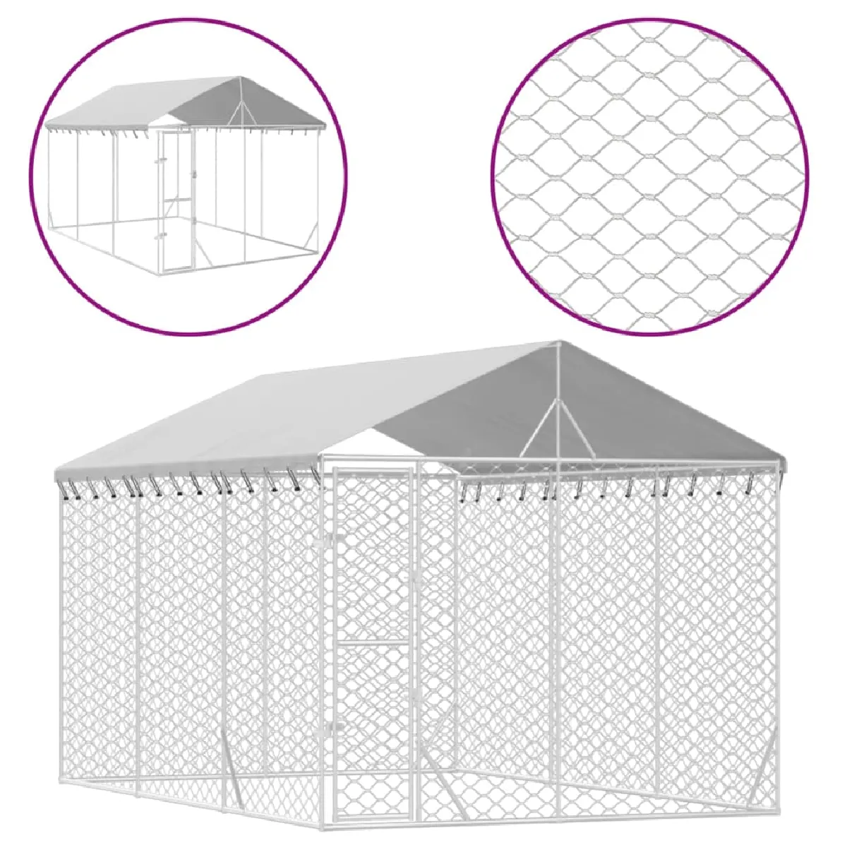 Meilleurs prix pour Chenil cage enclos pac animaux d'extérieur pour chiens avec toit argenté 3 x 4,5 x 2,5 m Argent 02_0041900