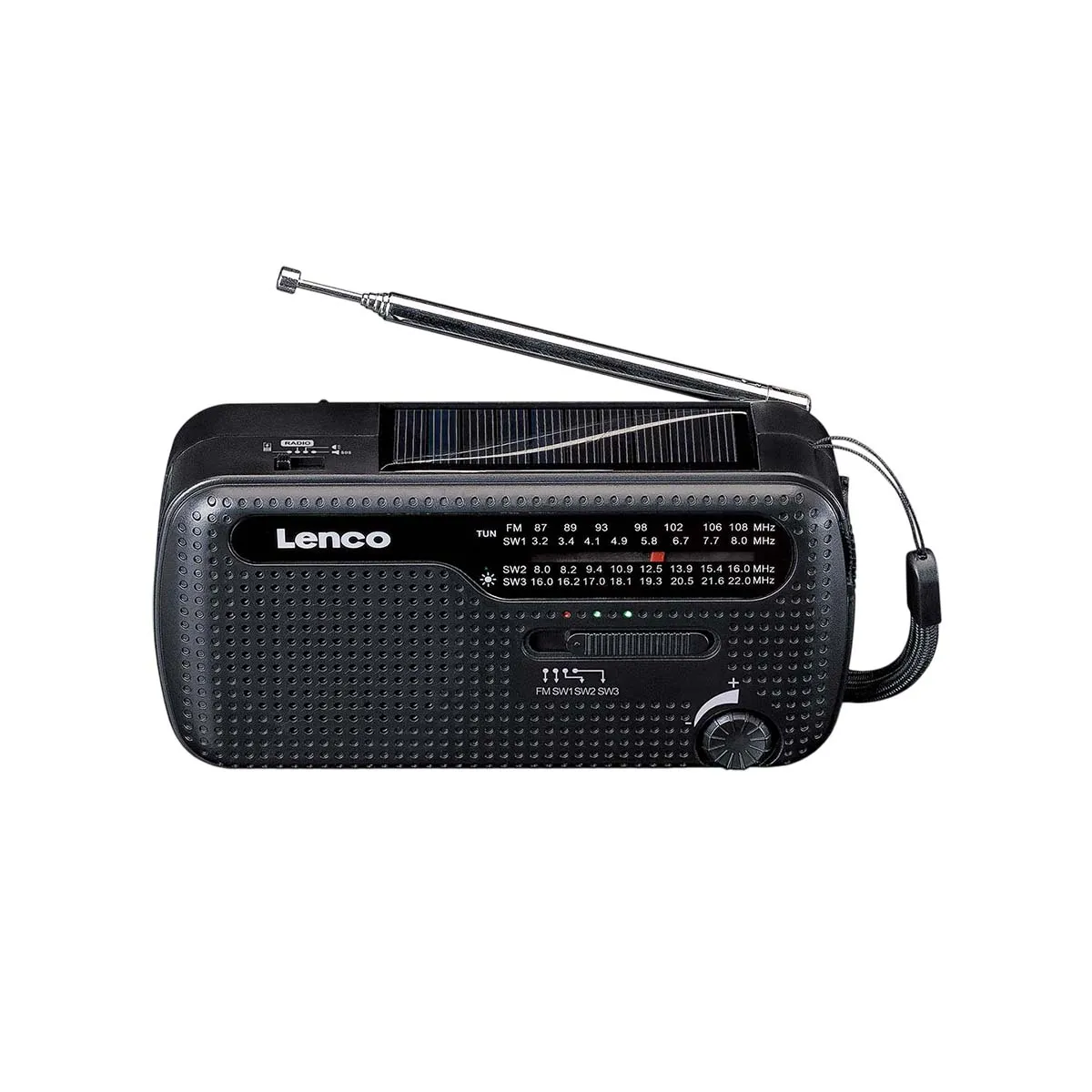 LENCO  Radio &agrave; Manivelle et Solaire avec Lampe de Poche Mod&egrave;le MCR-113 Noir
