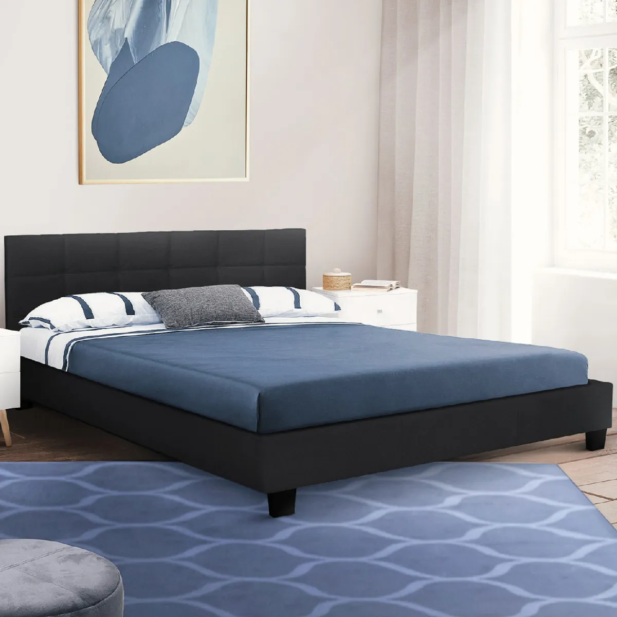 Lit double 140x190cm pvc noir