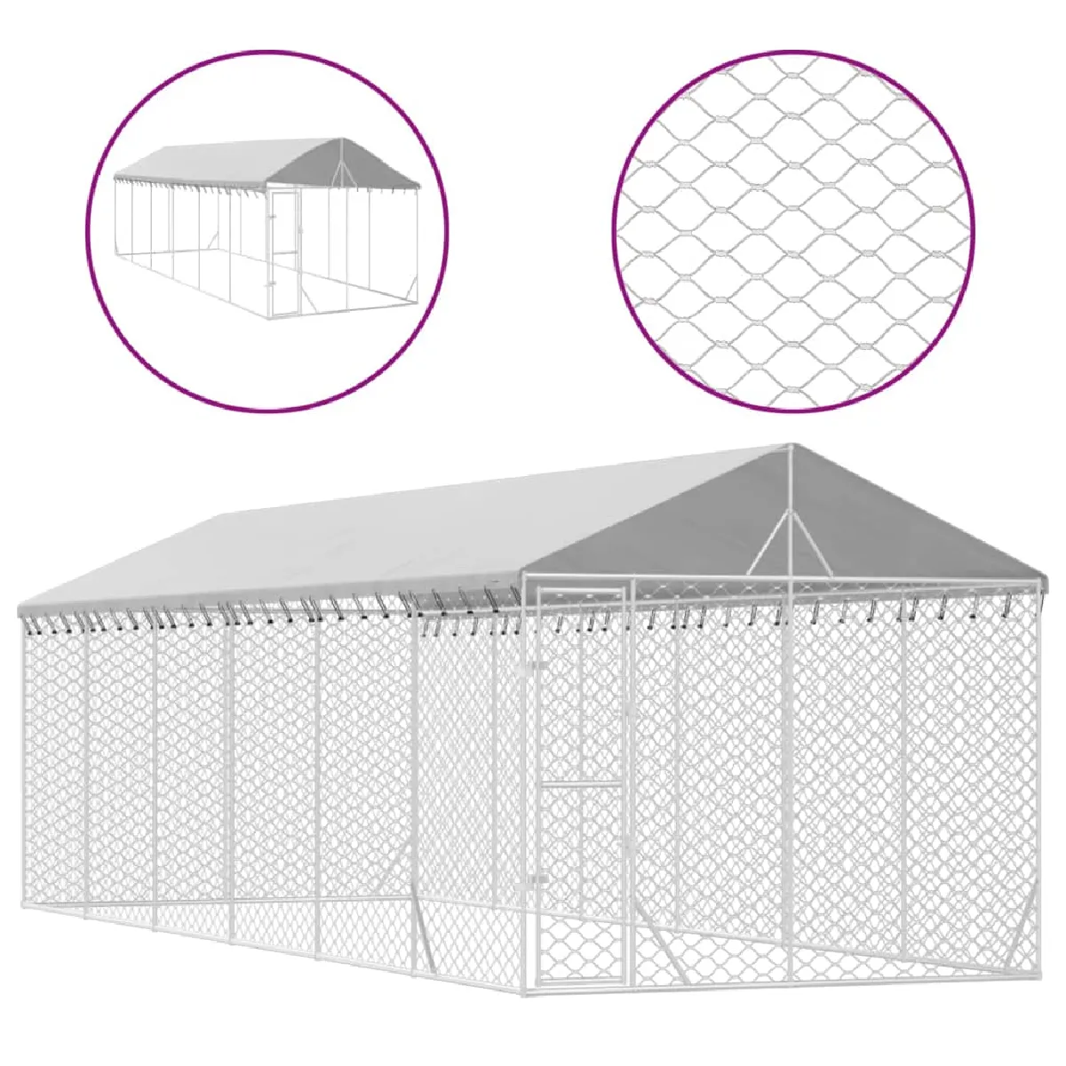 Comparer les prix de Chenil cage enclos pac animaux d'extérieur pour chiens avec toit argenté 3 x 9 x 2,5 m Argent 02_0041903