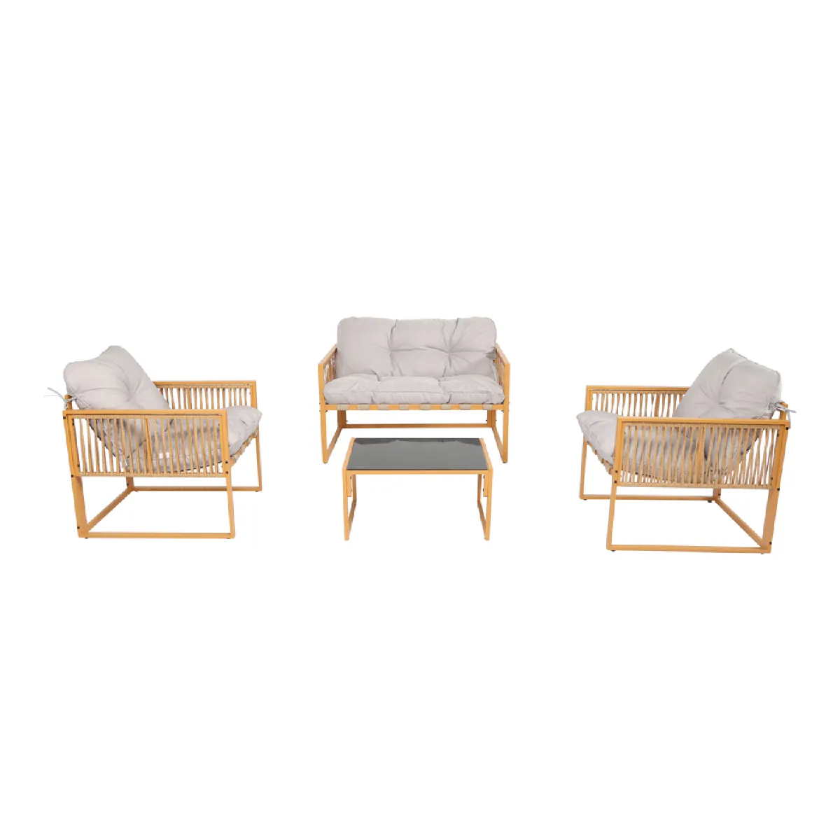 Concept Usine Gris/Clair Salon De Jardin 4 Places Effet Rotin Coussins Turini