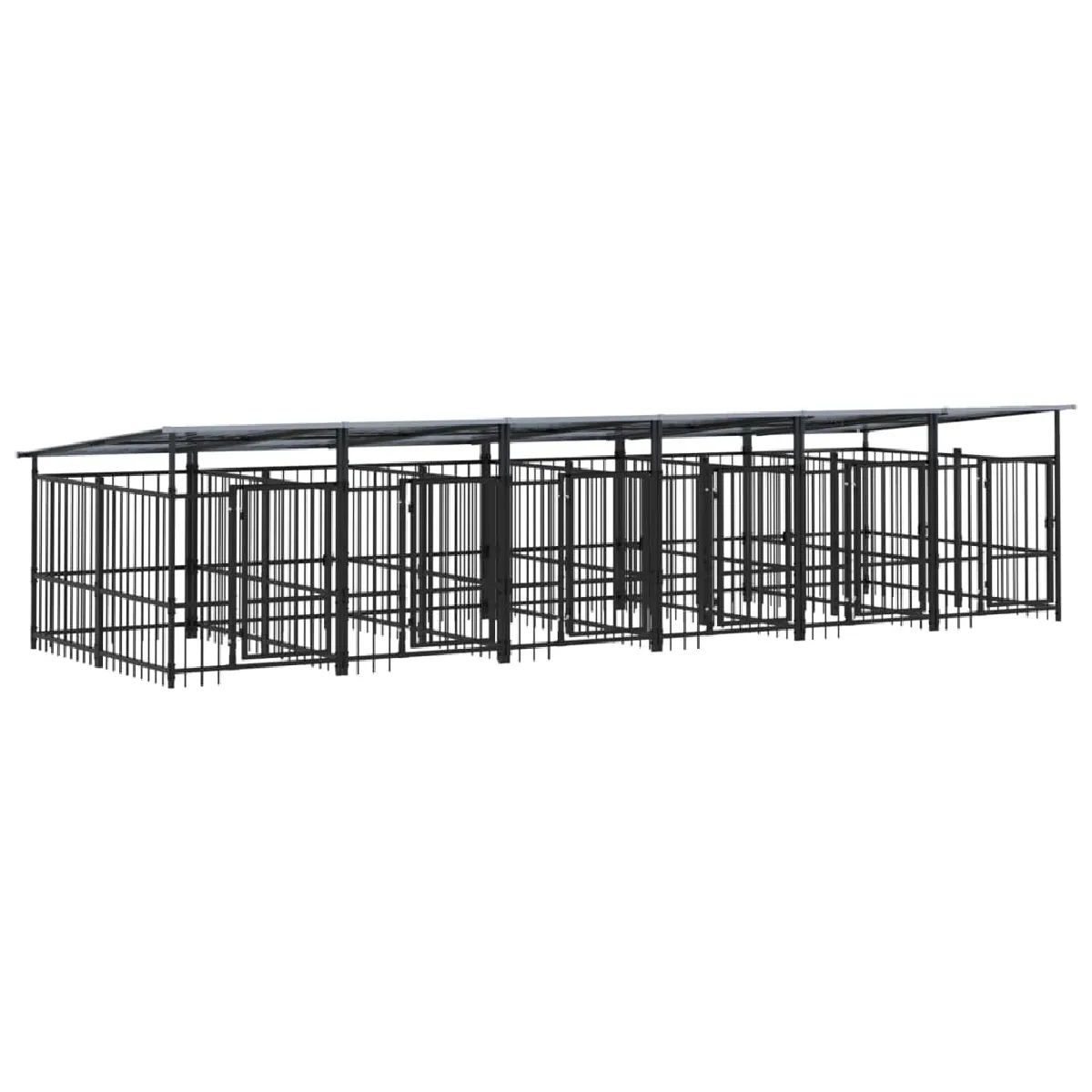 Meilleurs prix pour Chenil cage enclos pac animaux d'extérieur avec toit pour chiens acier 11,26 m² noir 02_0041736