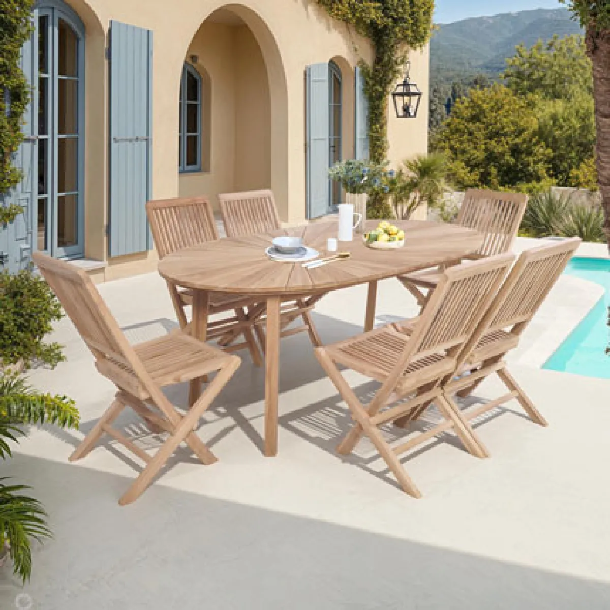 Mes Salon de jardin teck ovale - Naturel
