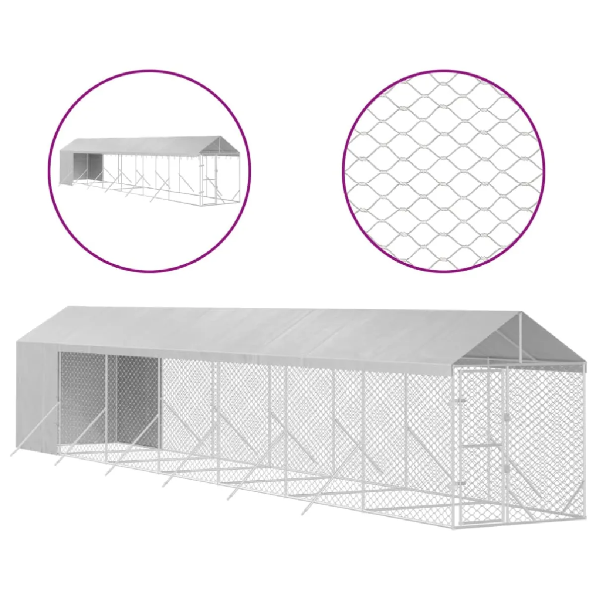 Meilleurs prix pour Chenil cage enclos pac animaux d'extérieur pour chiens avec toit argenté 2 x 14 x 2,5 m Argent 02_0041895