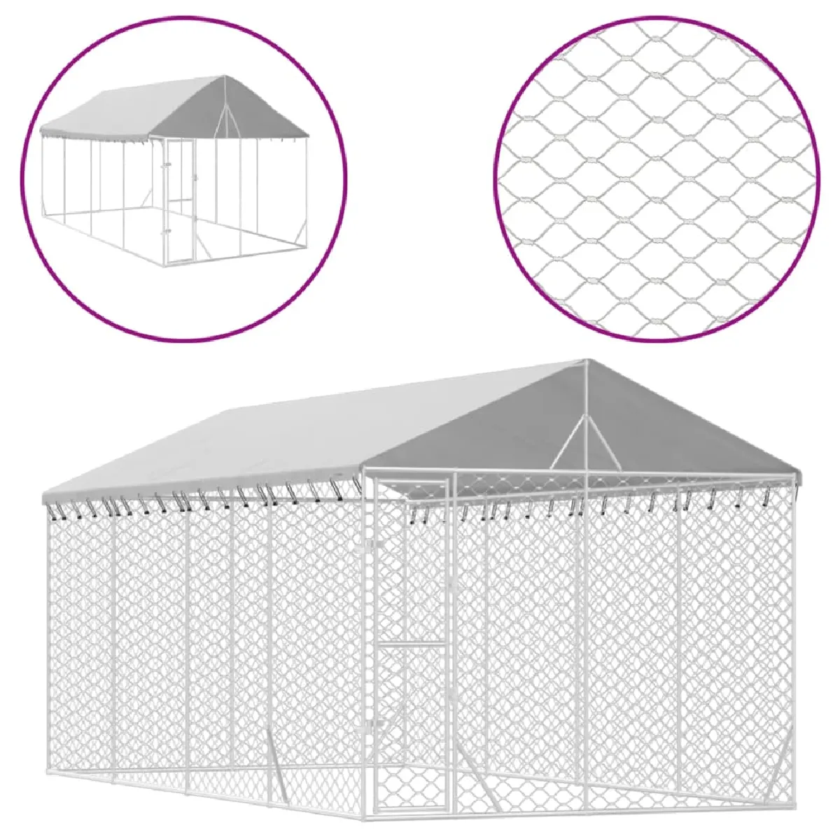 Comparer les prix de Chenil cage enclos pac animaux d'extérieur pour chiens avec toit argenté 3 x 6 x 2,5 m Argent 02_0041901