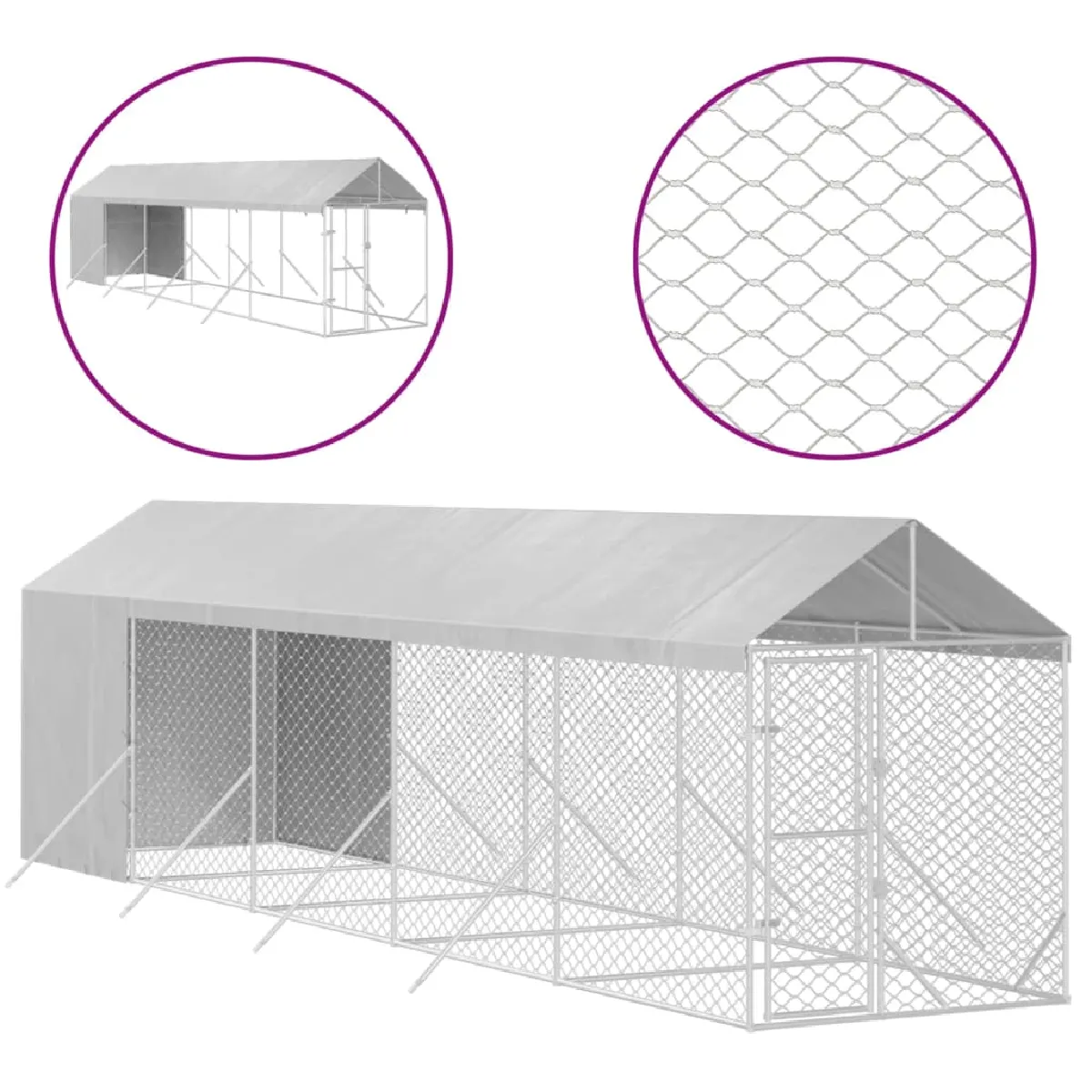 Comparer les prix de Chenil cage enclos pac animaux d'extérieur pour chiens avec toit argenté 2 x 10 x 2,5 m Argent 02_0041894