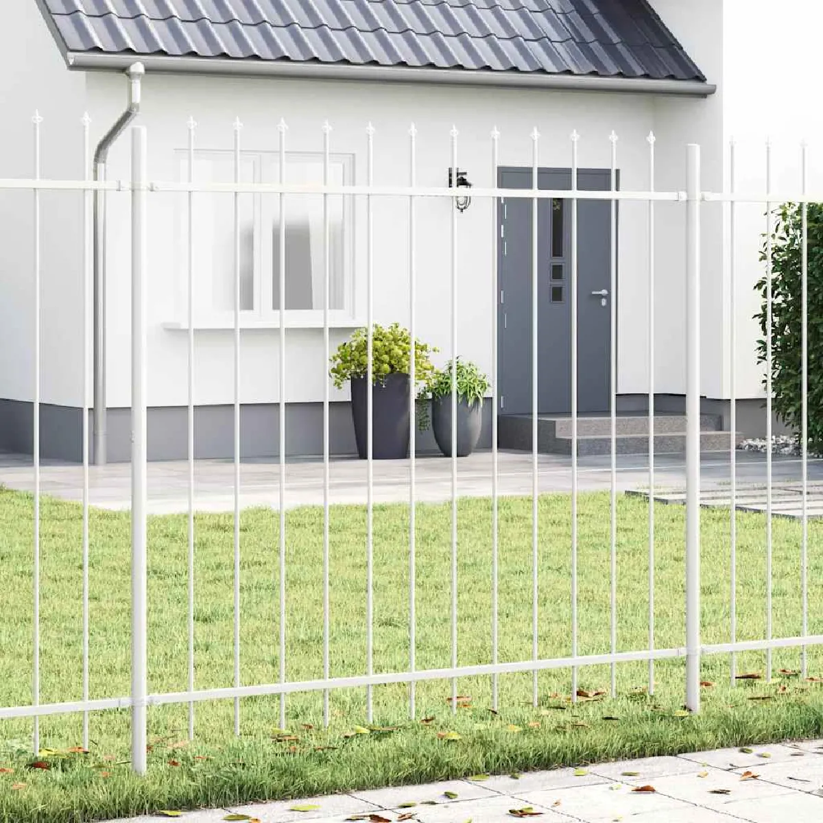 Vidaxl Clôture de jardin avec sommet en lance blanche 85 x 15 m en acier 3334102