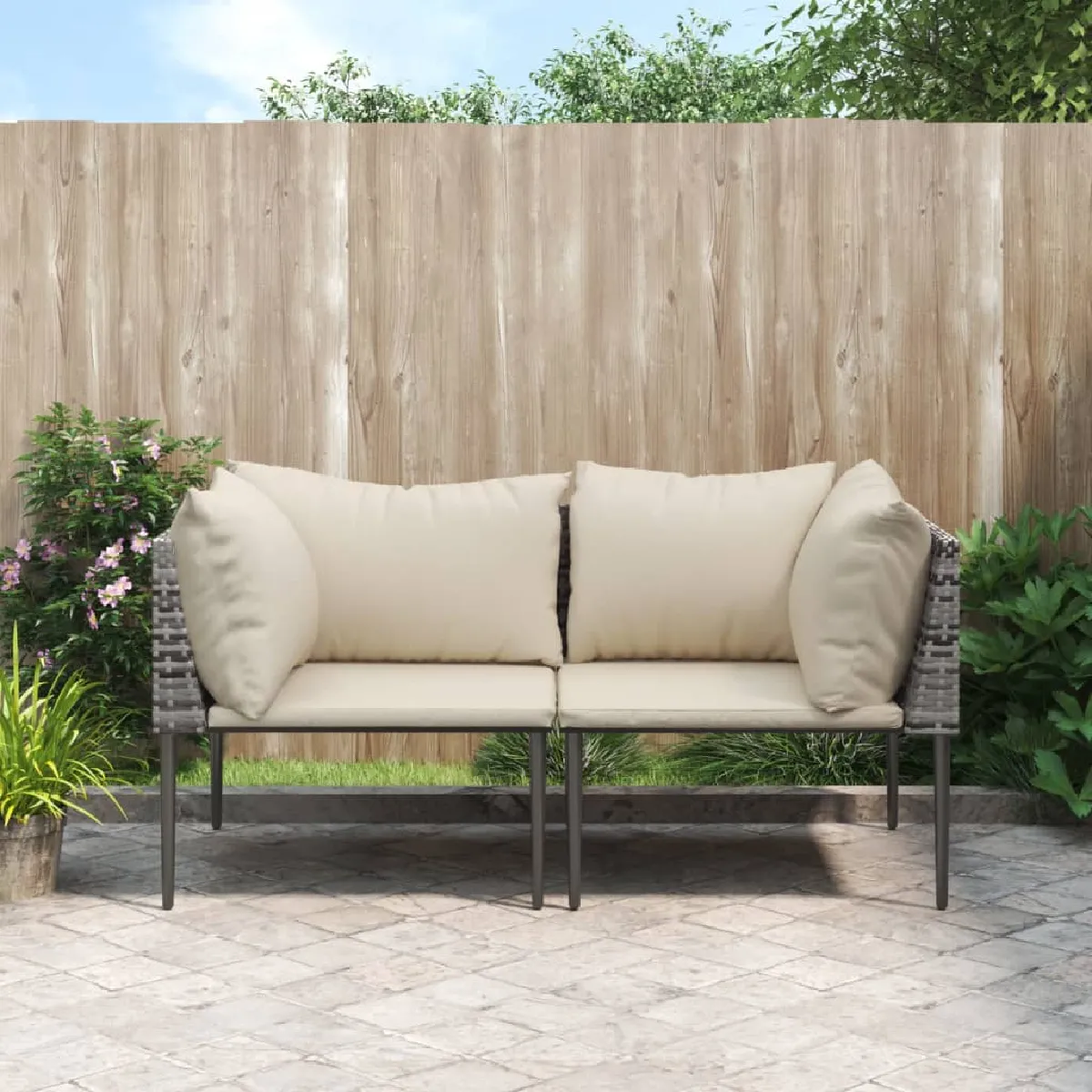 vidaXL Canapés d'Angle de Jardin 2 pcs - Gris